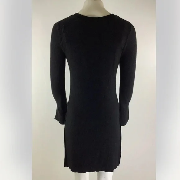 Free People Sz S Criss Cross  Neck Tunic Sweater Black Rayon Acrylic Pullover - Picture 5 of 7